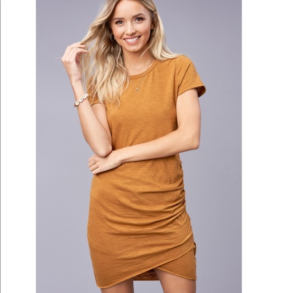 Camel Ruched Shirt Dress - Picture 2 of 5